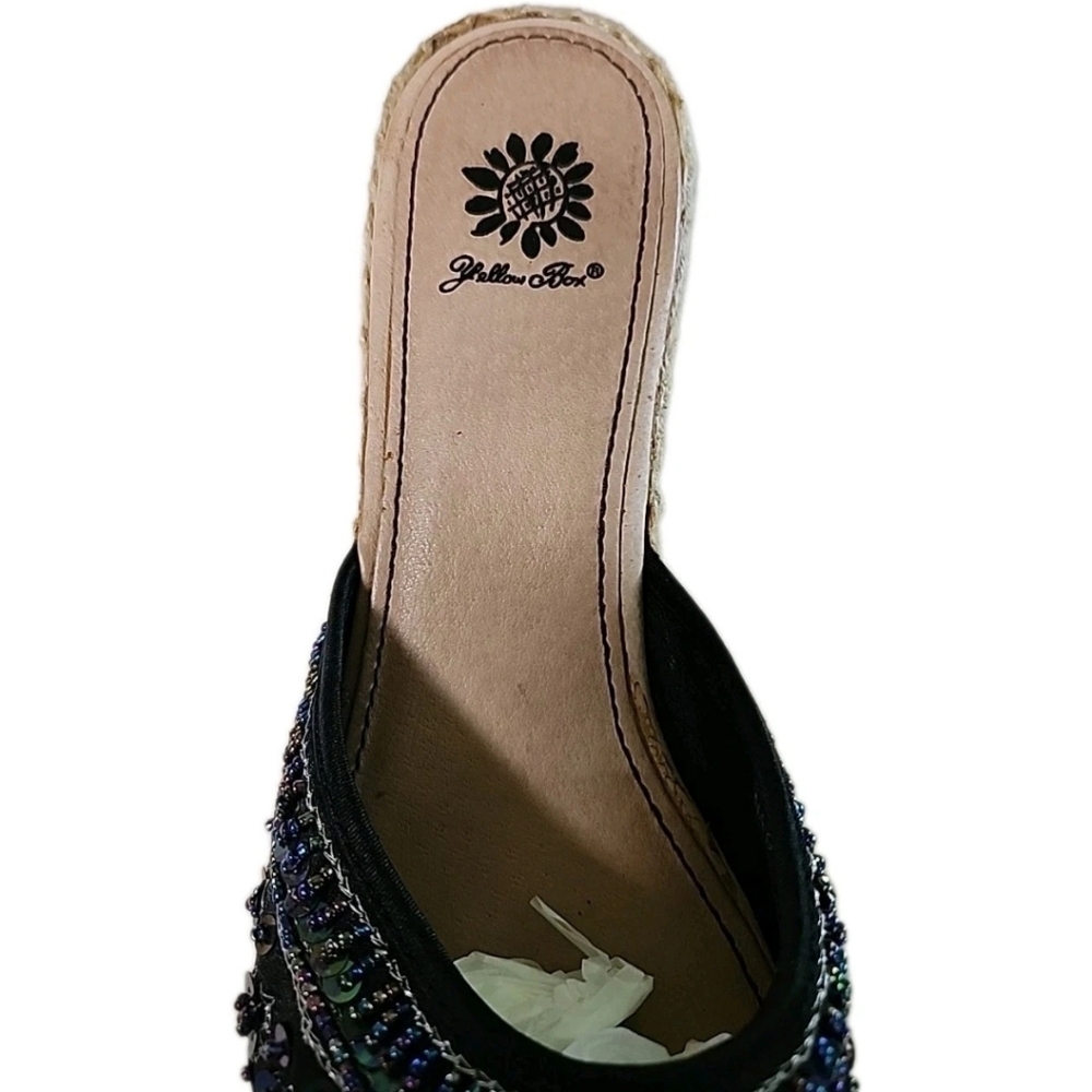 Yellow Box Kina Beaded Sequin Espadrille Wedge Sandals Womens Size 8 Boho Mules - Picture 5 of 10
